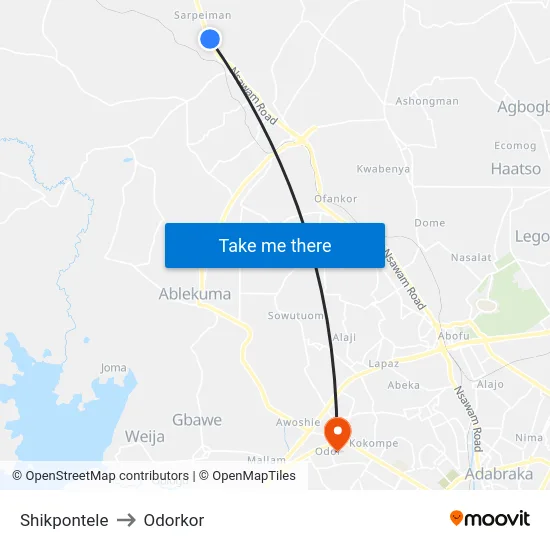 Shikpontele to Odorkor map