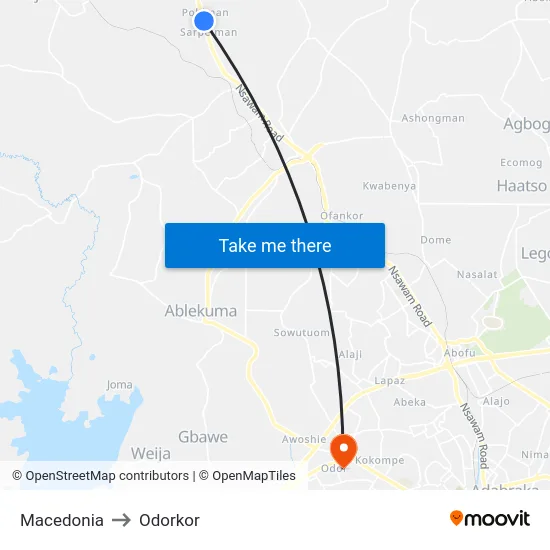 Macedonia to Odorkor map