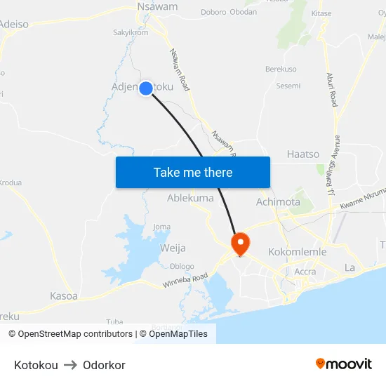 Kotokou to Odorkor map