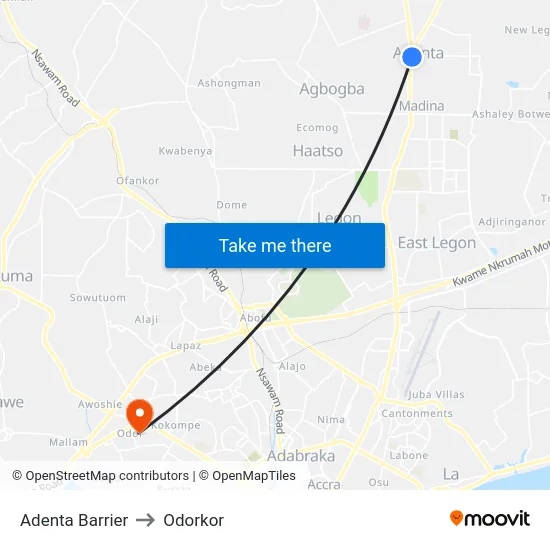 Adenta Barrier to Odorkor map
