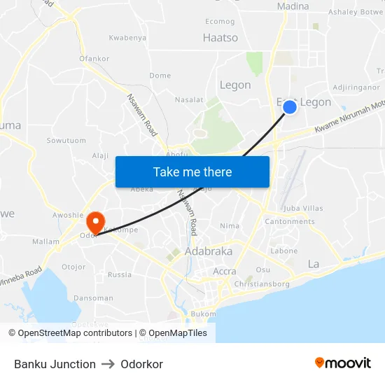 Banku Junction to Odorkor map