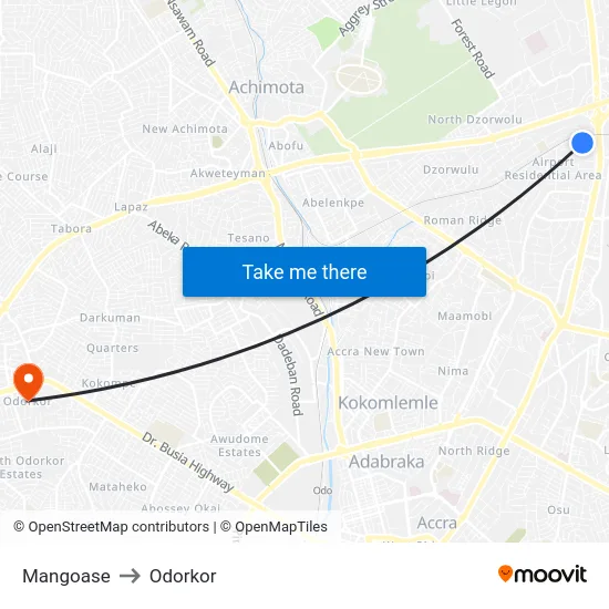 Mangoase to Odorkor map