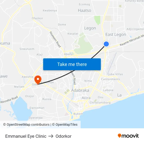 Emmanuel Eye Clinic to Odorkor map