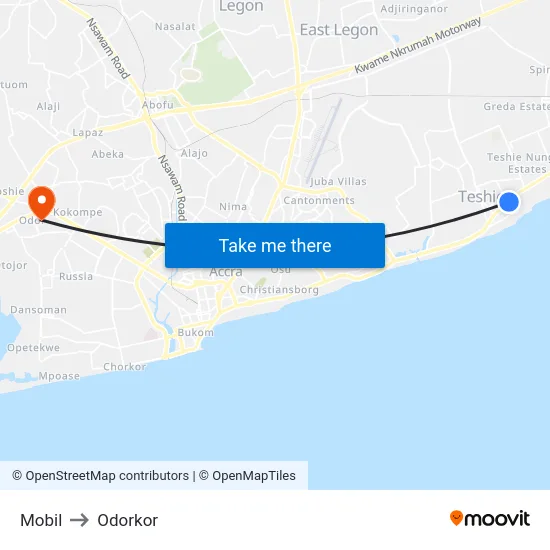 Mobil to Odorkor map