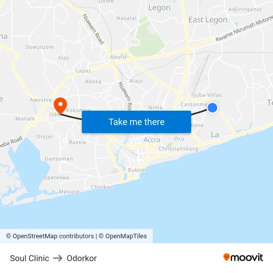 Soul Clinic to Odorkor map
