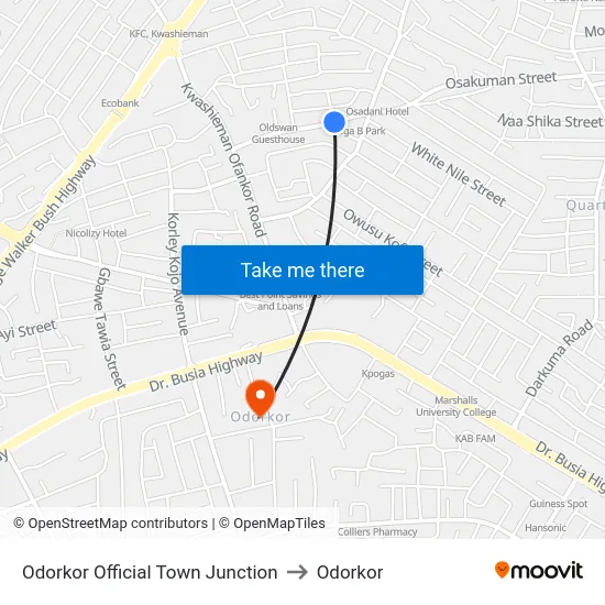 Odorkor Official Town Junction to Odorkor map