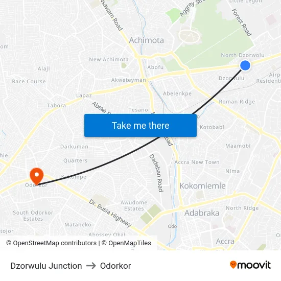 Dzorwulu Junction to Odorkor map