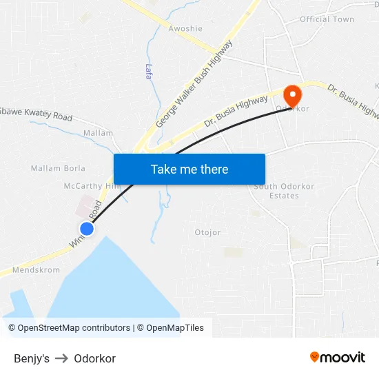 Benjy's to Odorkor map