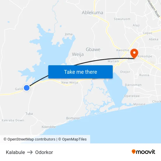 Kalabule to Odorkor map