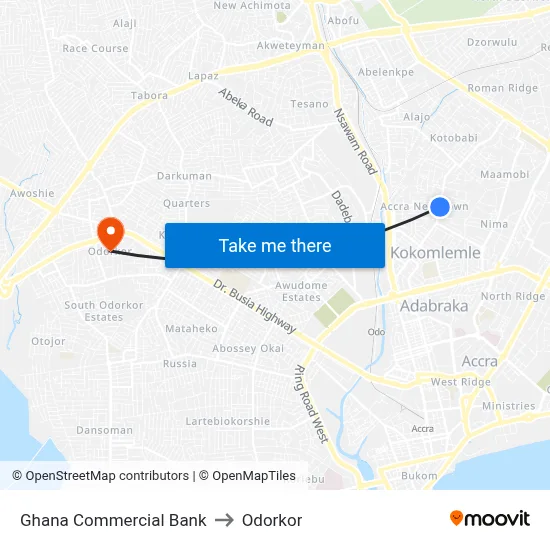 Ghana Commercial Bank to Odorkor map