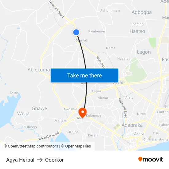 Agya Herbal to Odorkor map