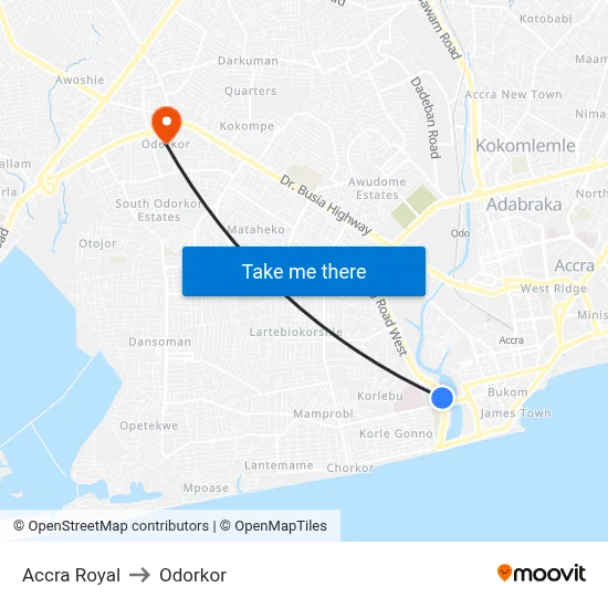 Accra Royal to Odorkor map
