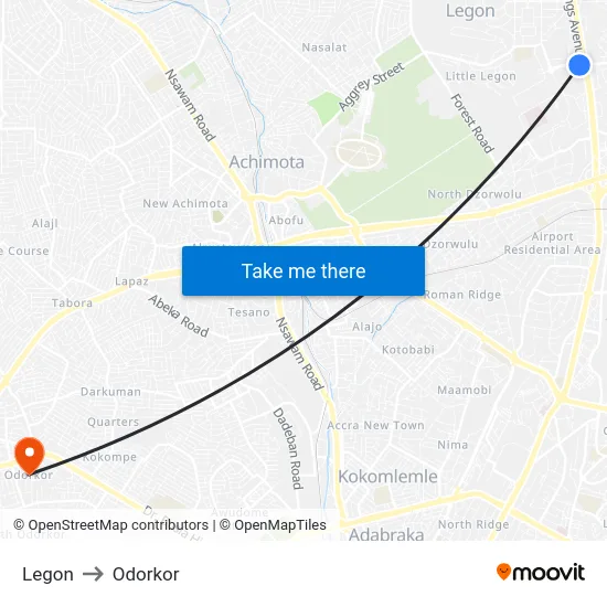 Legon to Odorkor map