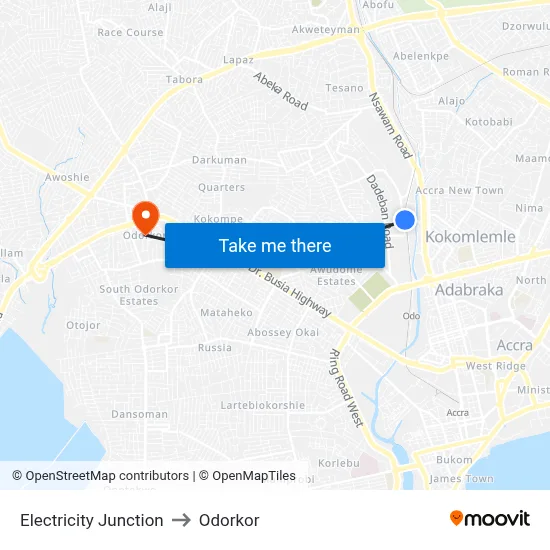 Electricity Junction to Odorkor map