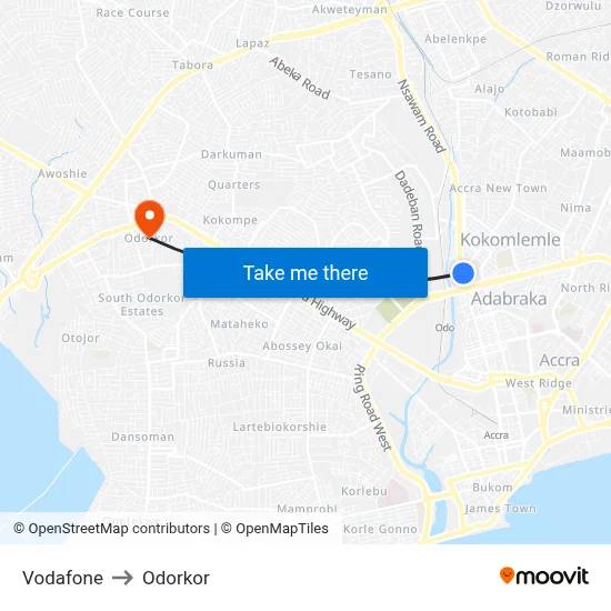 Vodafone to Odorkor map