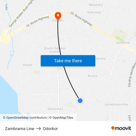 Zambrama Line to Odorkor map