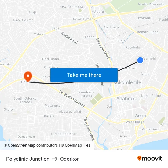 Polyclinic Junction to Odorkor map