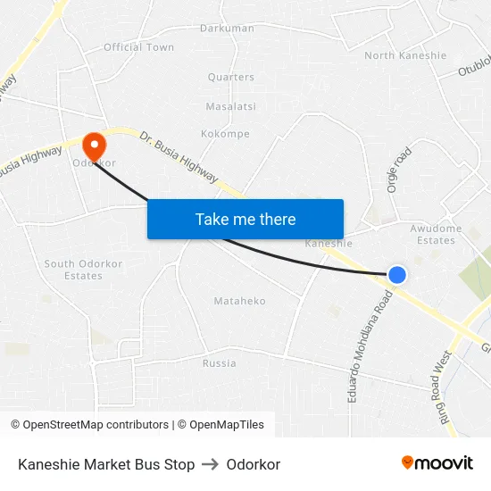 Kaneshie Market Bus Stop to Odorkor map
