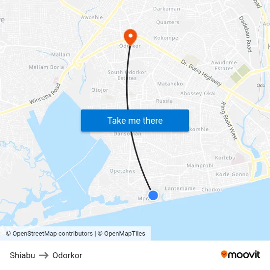 Shiabu to Odorkor map