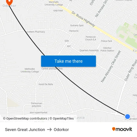 Seven Great Junction to Odorkor map