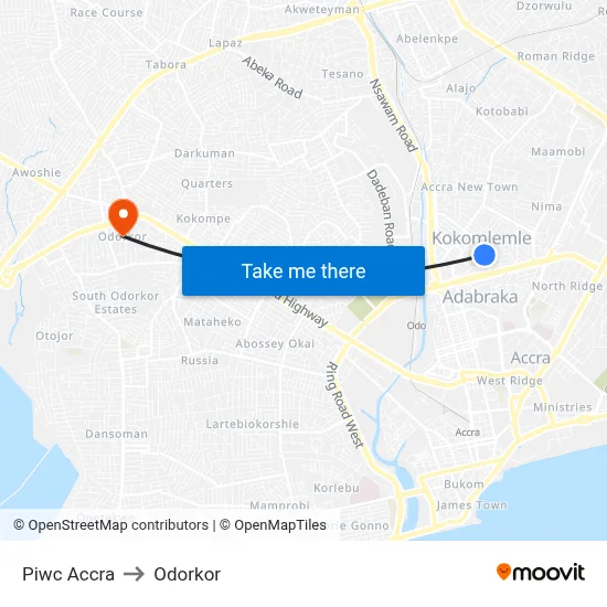 Piwc Accra to Odorkor map
