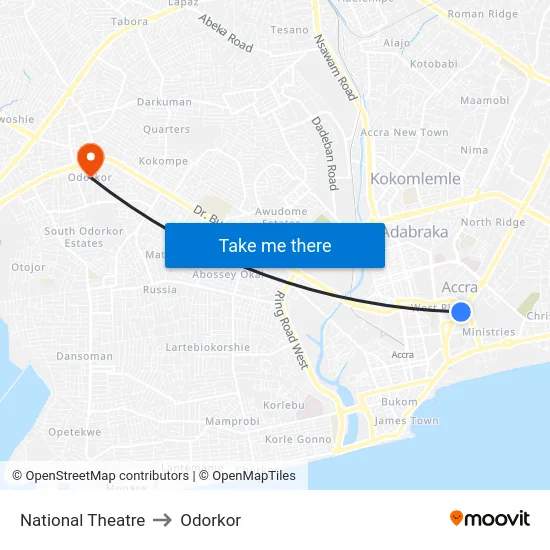 National Theatre to Odorkor map