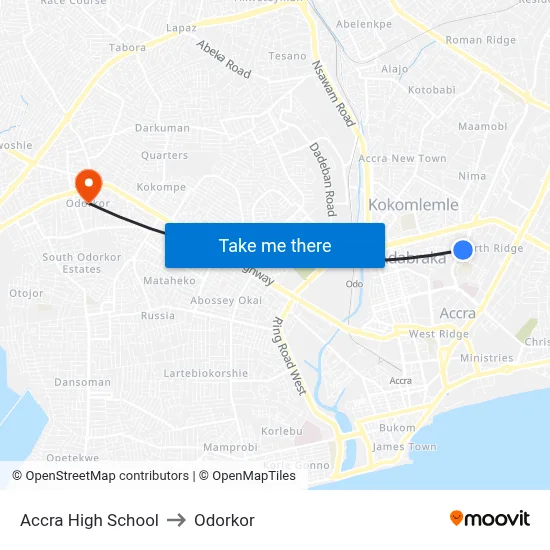 Accra High School to Odorkor map