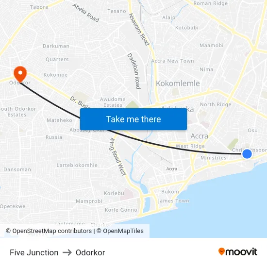 Five Junction to Odorkor map