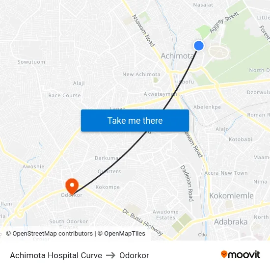 Achimota Hospital Curve to Odorkor map