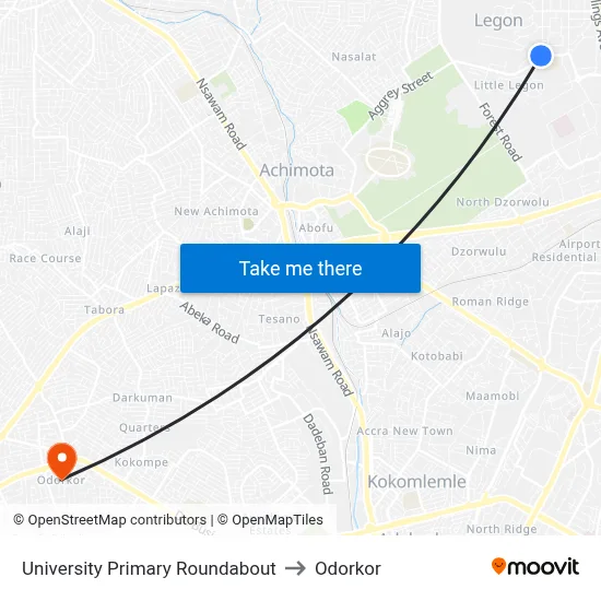 University Primary Roundabout to Odorkor map