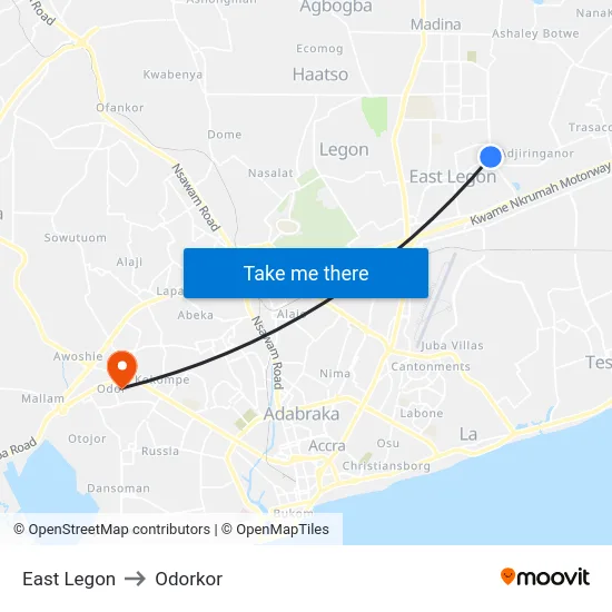 East Legon to Odorkor map