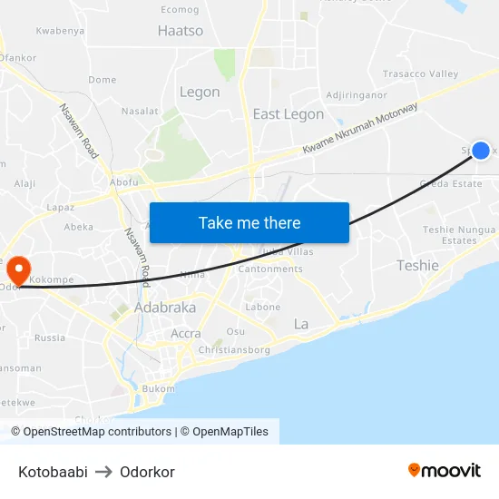 Kotobaabi to Odorkor map
