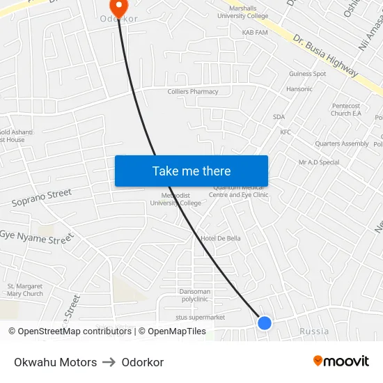 Okwahu Motors to Odorkor map