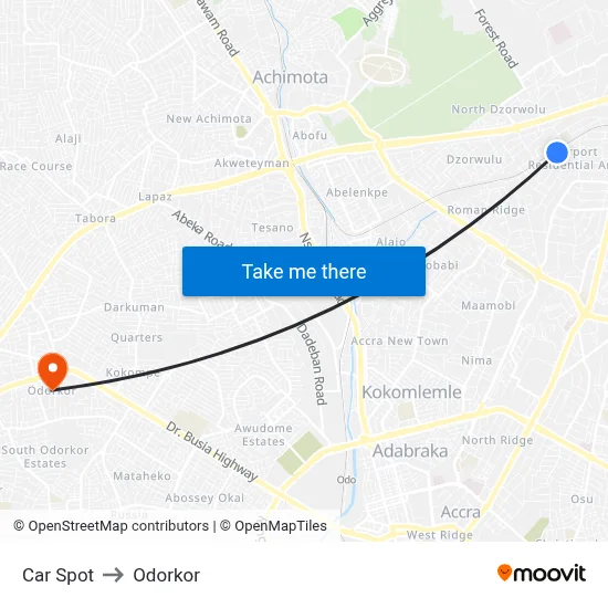 Car Spot to Odorkor map
