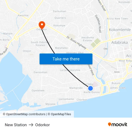 New Station to Odorkor map