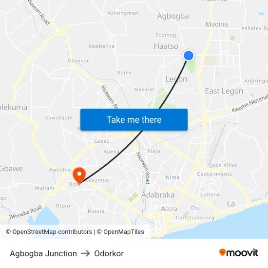 Agbogba Junction to Odorkor map