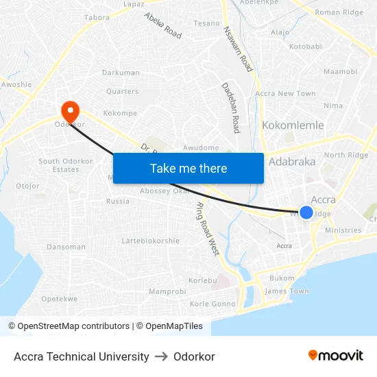 Accra Technical University to Odorkor map