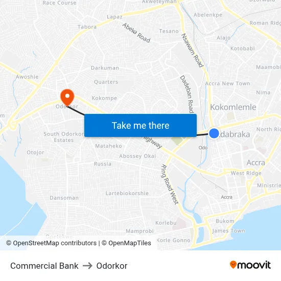 Commercial Bank to Odorkor map
