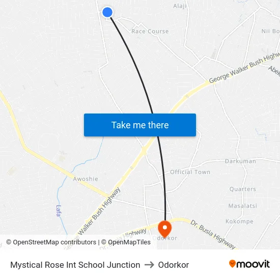 Mystical Rose Int School Junction to Odorkor map