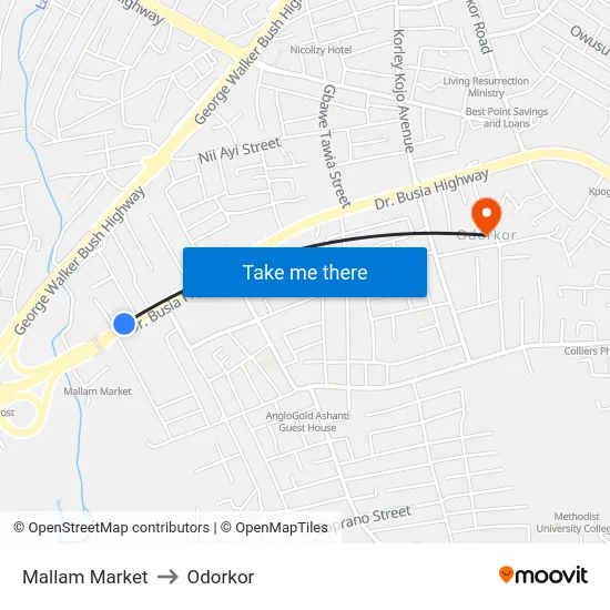 Mallam Market to Odorkor map