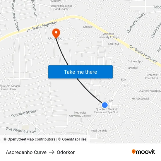 Asoredanho Curve to Odorkor map