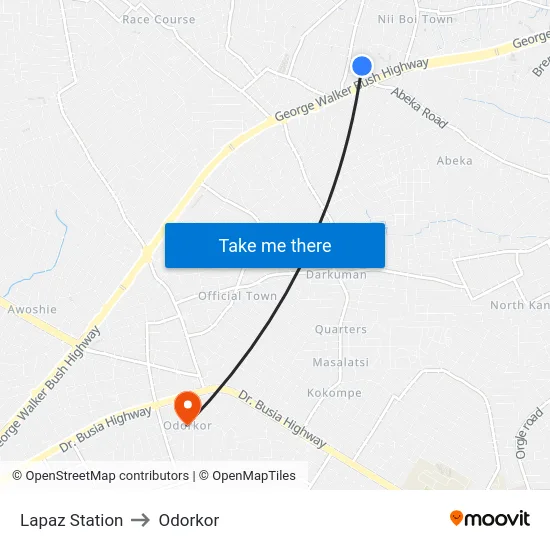 Lapaz Station to Odorkor map