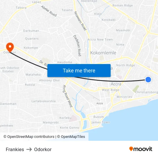 Frankies to Odorkor map