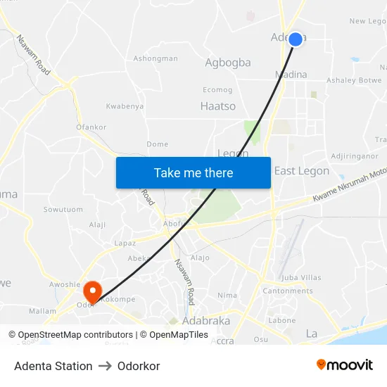 Adenta Station to Odorkor map