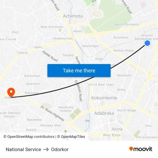 National Service to Odorkor map