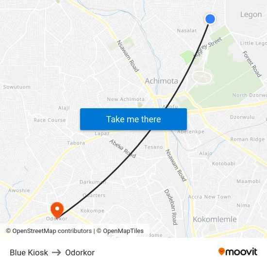 Blue Kiosk to Odorkor map