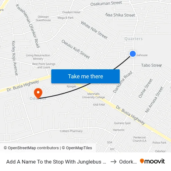 Add A Name To the Stop With Junglebus App to Odorkor map