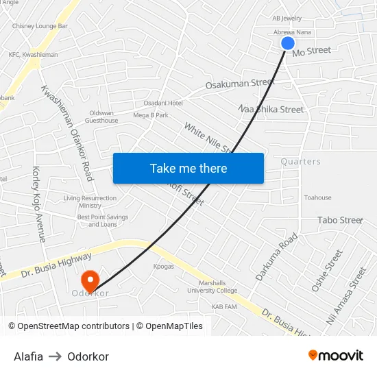 Alafia to Odorkor map