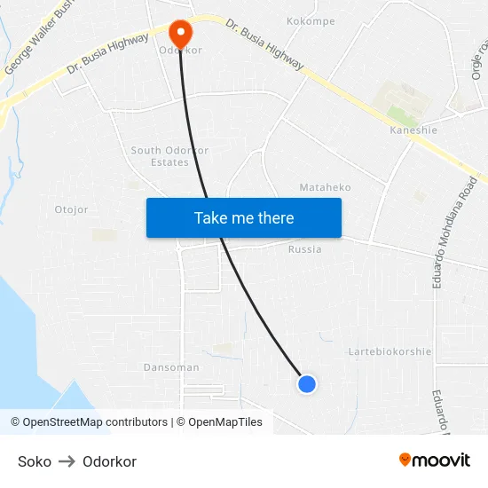 Soko to Odorkor map