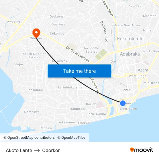 Akoto Lante to Odorkor map